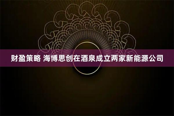 财盈策略 海博思创在酒泉成立两家新能源公司
